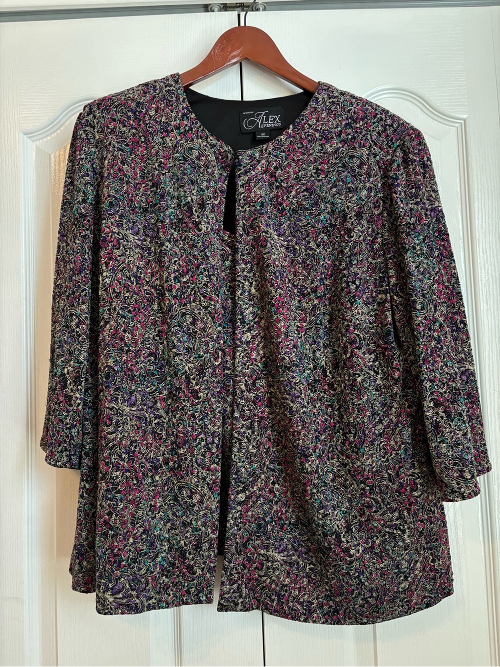 Alex Evenings Black Multicolor Beaded Open Jacket with Tank top